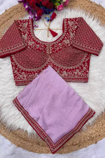 Pink Color Hand Work Satin art silk saree