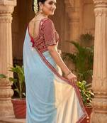 Sky Blue Color Hand Work Satin Silk Saree