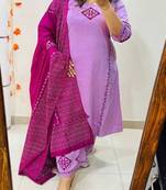 Floral embroidered round neck pure cotton kurta trosuer and dupatta set