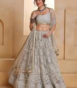 Captivating Grey Embroidered Net Party Wear Lehenga Choli
