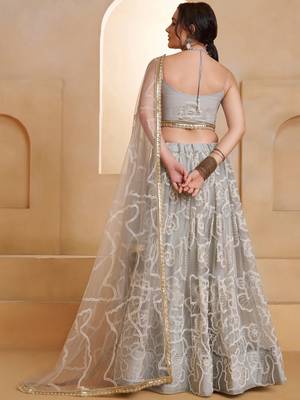 Captivating Grey Embroidered Net Party Wear Lehenga Choli 4