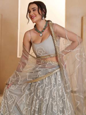 Captivating Grey Embroidered Net Party Wear Lehenga Choli 5