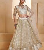 Fantastic Off-White Thread Embroidered Net Wedding Wear Lehenga Choli