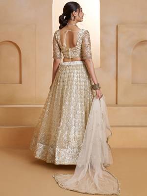 Fantastic Off-White Thread Embroidered Net Wedding Wear Lehenga Choli 6