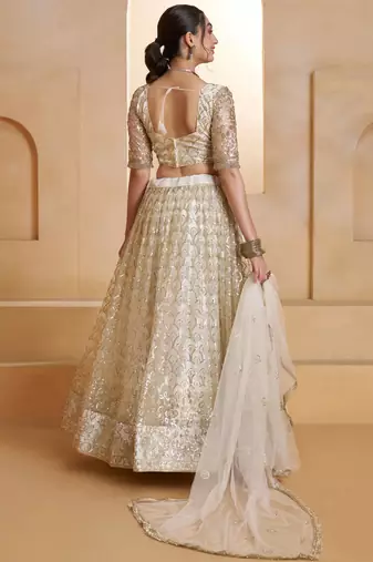 Fantastic Off-White Thread Embroidered Net Wedding Wear Lehenga Choli