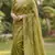 Olive Color Gold  Beads Work with Cut work Satin Silk Saree