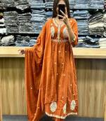 Floral embroidered v neck pure cotton kurta trosuer and dupatta set