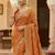 Orange Color Gold  Beads Work with Cut work Satin Silk Saree
