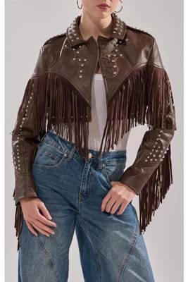 women's black lambskin leather biker jacket with fringe 1