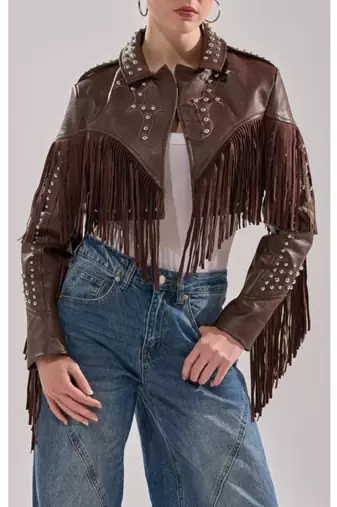 Women's genuine lambskin leather jacket slim fit fringe leather jacket