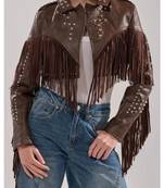 Women's genuine lambskin leather jacket slim fit fringe leather jacket