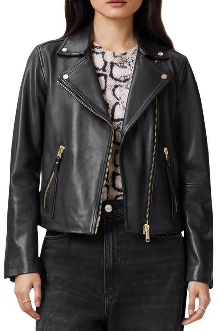 Women's genuine lambskin leather jacket slim fit biker jacket