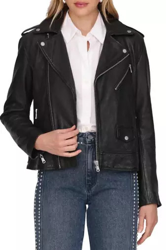 Women's genuine lambskin leather jacket slim fit moto leather jacket