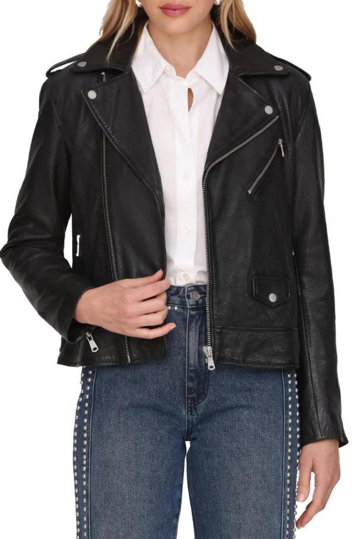 Women's genuine lambskin leather jacket slim fit moto leather jacket