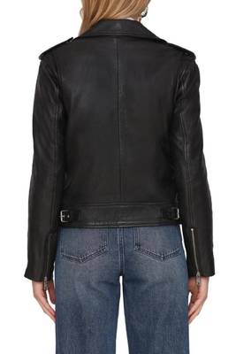 women's black lambskin leather moto biker jacket 2