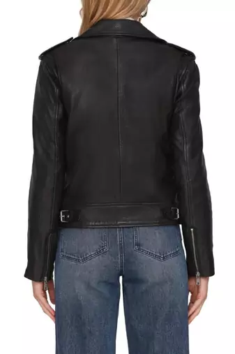 women's black lambskin leather moto biker jacket