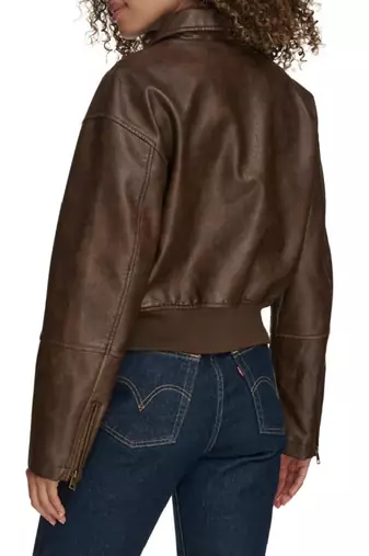 women's brown genuine leather bomber jacket