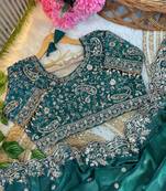 Emerald Color Embroidery sequence work heavy border Satin Saree