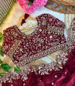 Maroon Color Embroidery sequence work heavy border Satin Saree