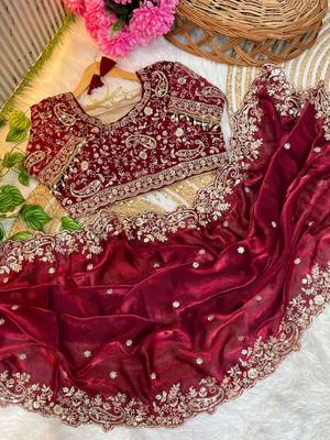 Maroon Color Embroidery sequence work heavy border Satin Saree 4