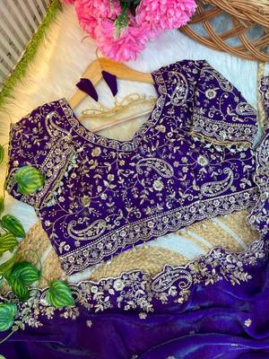 Purple Color Embroidery sequence work heavy border Satin Saree 3