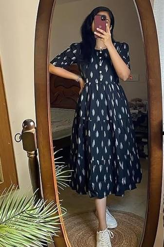 Women's Rayon Printed Designer Flared Tiered Casual & Party Wear Dress|Party Wear Casual Designer Tiered Dress For Girls