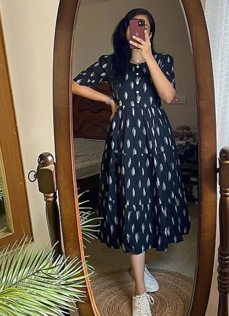 Women's Rayon Printed Designer Flared Tiered Casual & Party Wear Dress|Party Wear Casual Designer Tiered Dress For Girls