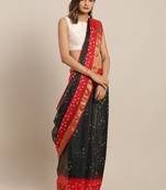 Black & Red Bandhani Kota Doria Silk Saree