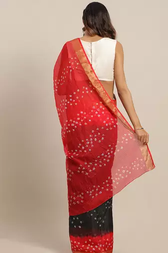 black red kota doria silk bandhani saree