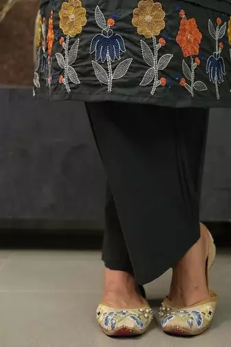 Floral embroidered  cotton v neck kurta & trouser set