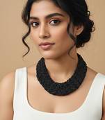 Nvr women vintage braided beads black coloured necklace