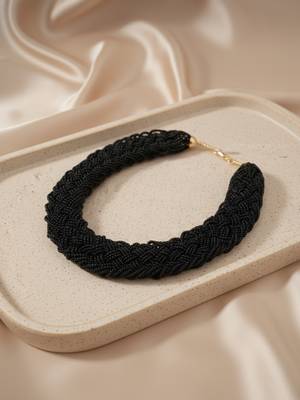 Nvr women vintage braided beads black coloured necklace 3
