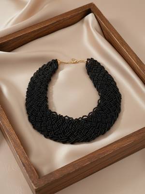 Nvr women vintage braided beads black coloured necklace 4