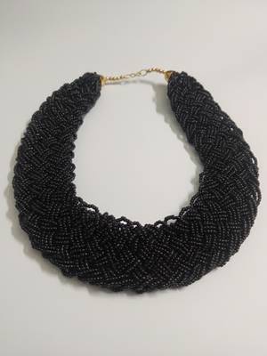 Nvr women vintage braided beads black coloured necklace 5