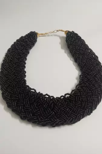 Nvr women vintage braided beads black coloured necklace