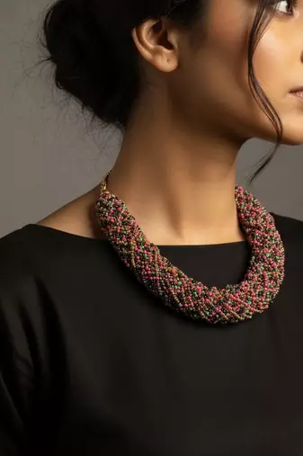 Nvr women vintage braided beads multi coloured necklace