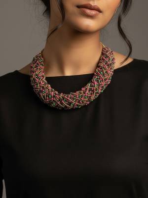 Nvr women vintage braided beads multi coloured necklace 2