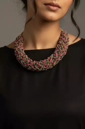 Nvr women vintage braided beads multi coloured necklace