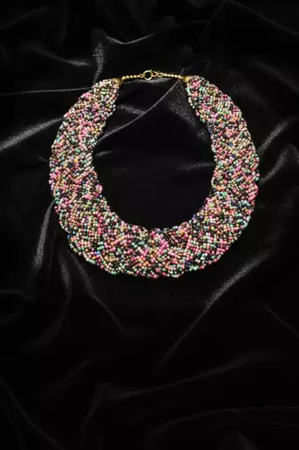 Nvr women vintage braided beads multi coloured necklace