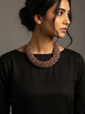 Nvr women vintage braided beads multi coloured necklace 4