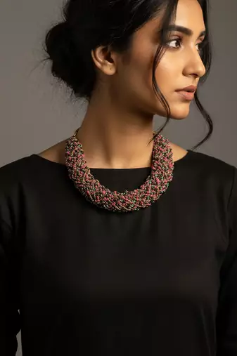 Nvr women vintage braided beads multi coloured necklace