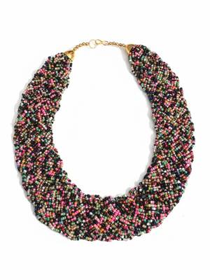 Nvr women vintage braided beads multi coloured necklace 5