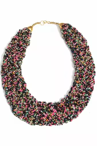 Nvr women vintage braided beads multi coloured necklace