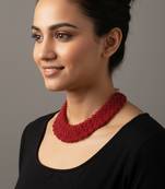 Nvr women vintage braided beads red coloured necklace