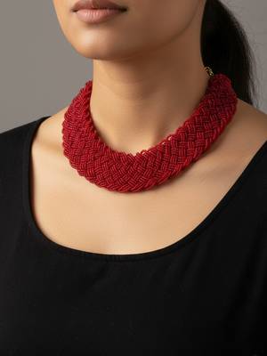 Nvr women vintage braided beads red coloured necklace 2
