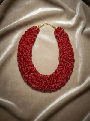 Nvr women vintage braided beads red coloured necklace 3