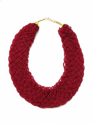 Nvr women vintage braided beads red coloured necklace 5