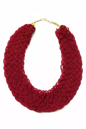 Nvr women vintage braided beads red coloured necklace