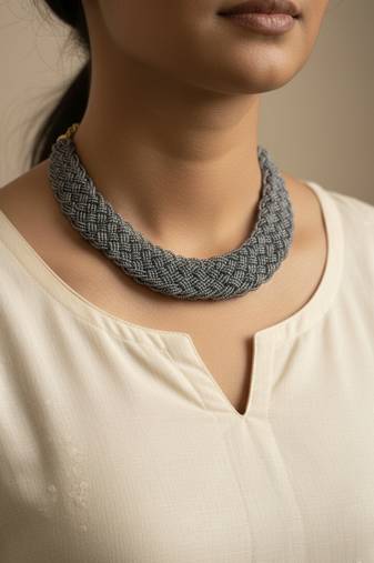 Nvr women vintage braided beads grey coloured necklace