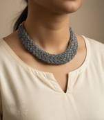 Nvr women vintage braided beads grey coloured necklace